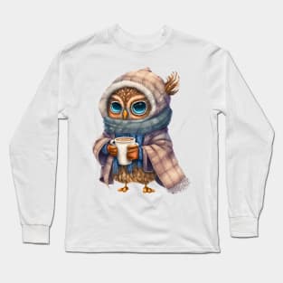 Chibi Owl Drinking Hot Chocolate Cute Baby Christmas Scarf Beanie Long Sleeve T-Shirt